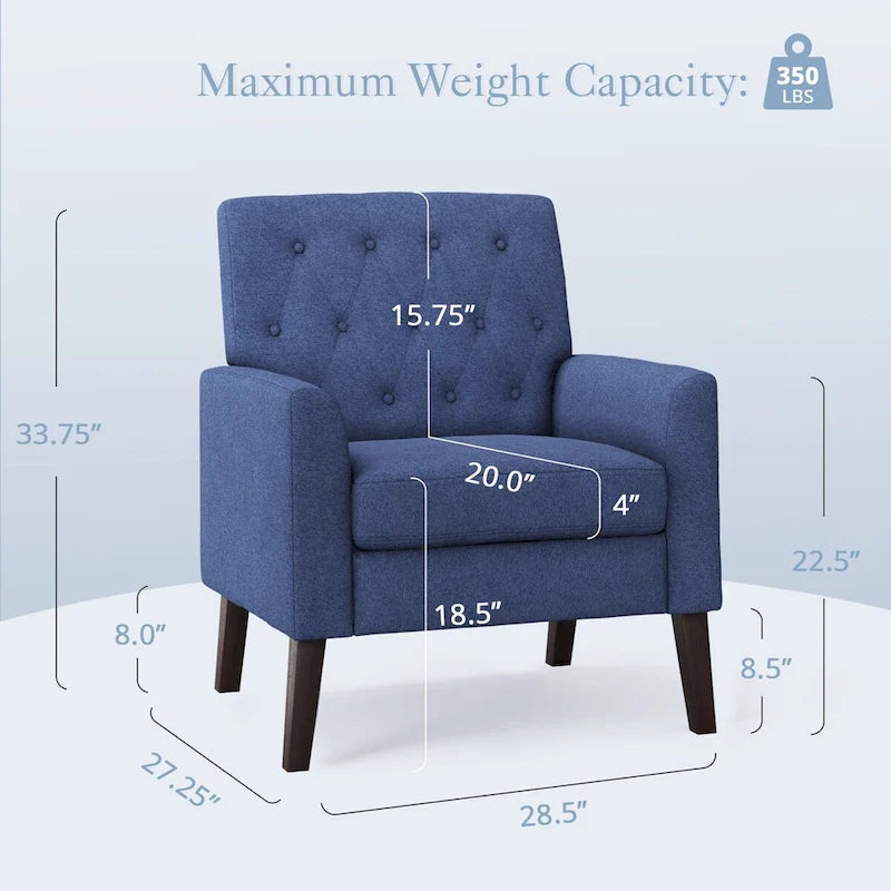 Linen Accent Chair Comfy Living Room Chair with Arms Upholstered Button Tufted Armchair Modern Arm Chairs Set Of 2
