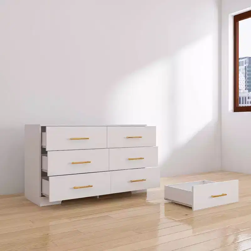 MAYEERTY 6 Drawer White Cabinet Large Storage Engineered Wood Cabinet for Bedroom Living Room