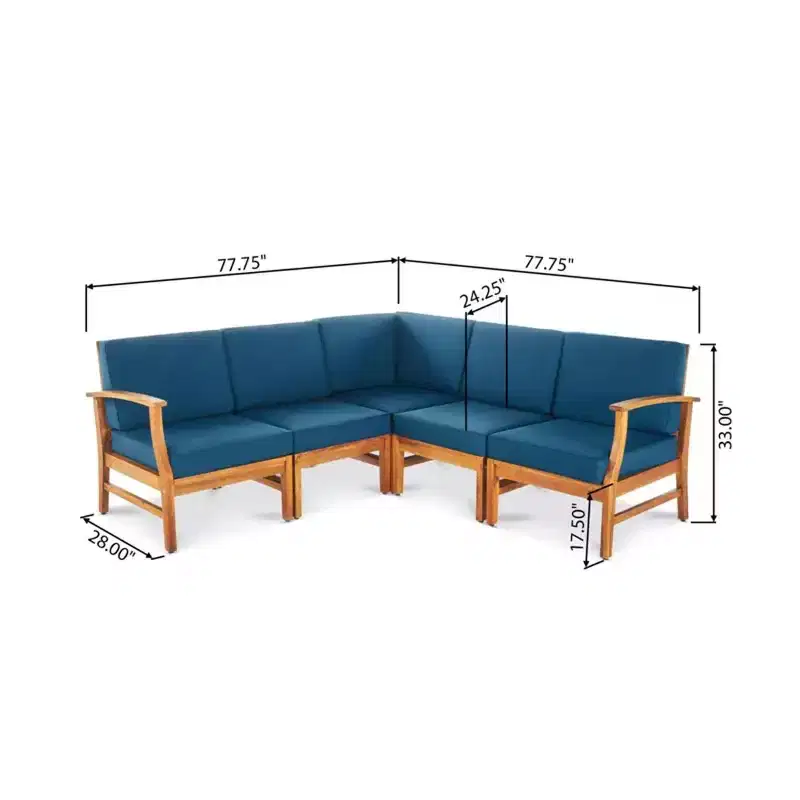 ModernLuxe 5pcs Patio Sectional Sofa Sets, Outdoor Seating Sets, Acacia Wood Chat Sets
