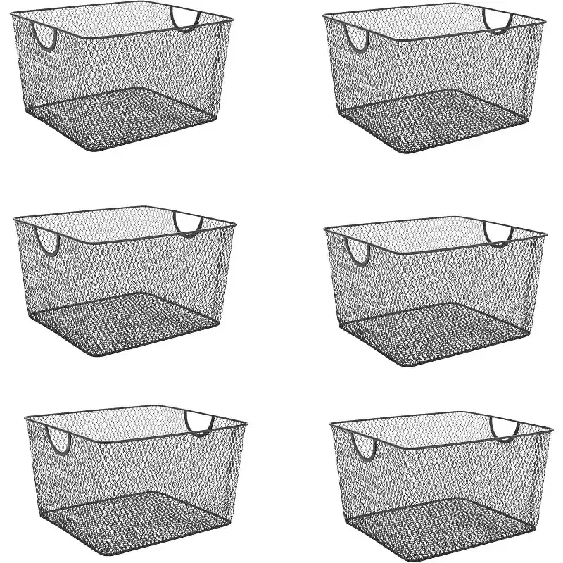 Black Mesh Open Storage Basket, Pack of 6