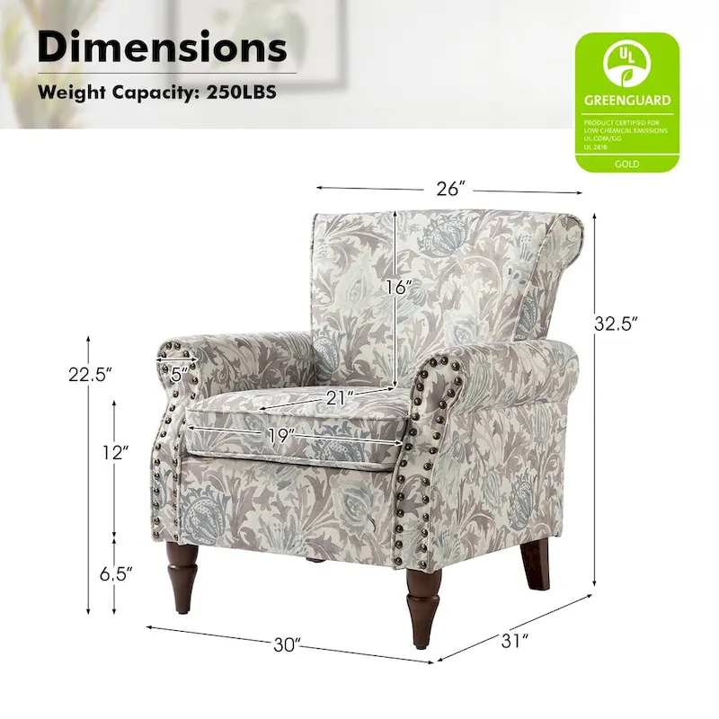 Nyctelius Traditional Polyester Accent Arm Chair with Pattern and Nailhead Trim Set of 2 by HULALA HOME