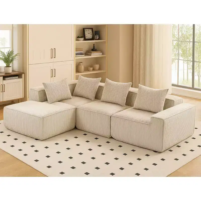 111.41W Corduroy Modular Sectional Sofa, No-Assembly Lounge Sofa Couch with Textured Design for Living Room - ModernLuxe