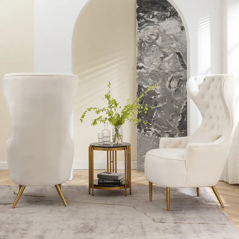 KINWELL Tufted High Wingback Accent Chairs Velvet Armchairs, Set of 2