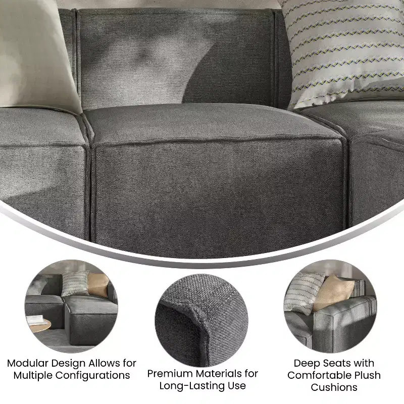 Flash Furniture Bridgetown Luxury Modular Sectional Sofa, Armless Center Seat