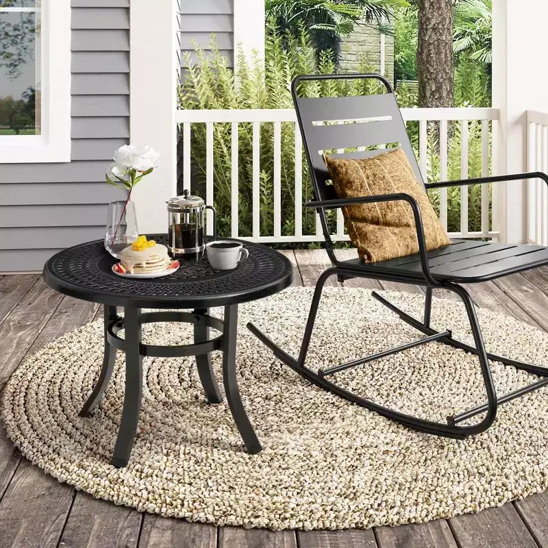 Crestlive Products 24'' Cast Aluminum Patio Side Table Outdoor with Umbrella Hole Round Coffee Bistro Table Black with Bronze Spot