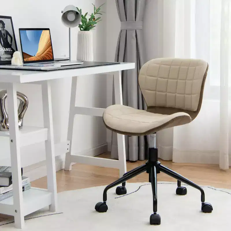 Mid Back Home Office Chair Adjustable Swivel Linen & PU Leather Task Chair