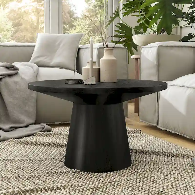 Furniture of America Vitten Modern Round Solid Wood Pedestal Coffee Table