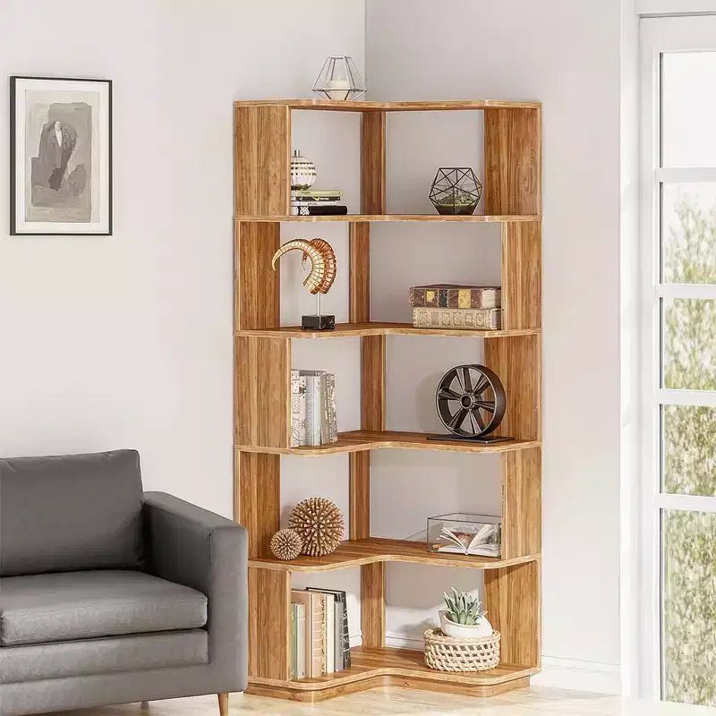 Space-Saving L-Shaped Corner Shelving Unit, Multifunctional Storage Shelf for Bedroom Office
