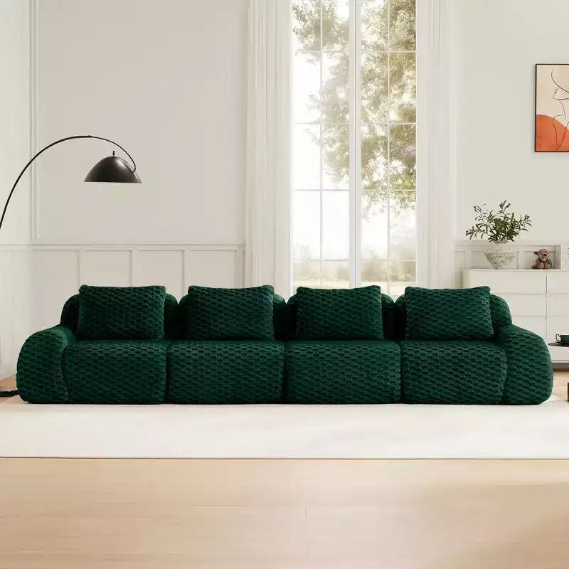 146 Modular Sectional Sofa Flannelette 4-Seater Deep Seat Buckle No Assembly Green