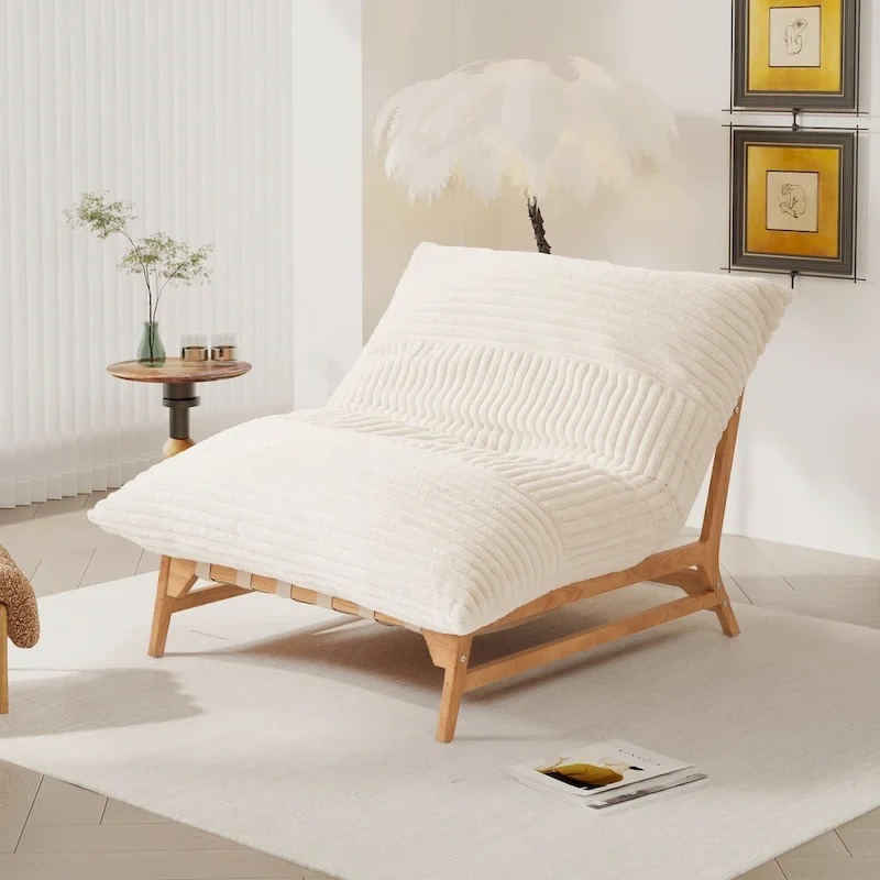 Bean Bag Accent Chair Large Plush Bean Bag Lounger with Solid Wood Frame Comfy Lounge Chair with Down Filling