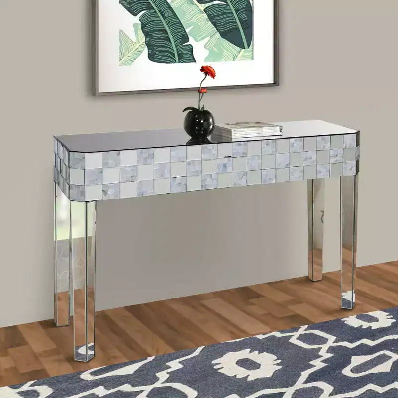 Chequered Pattern Mirrored Console Table, Rectangular, Clear