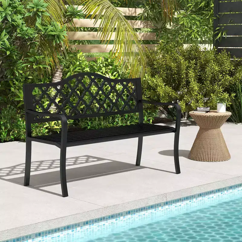 Costway 50.5 Patio Bench Slatted Metal Garden Bench for 2-3 People Park-Style Loveseat