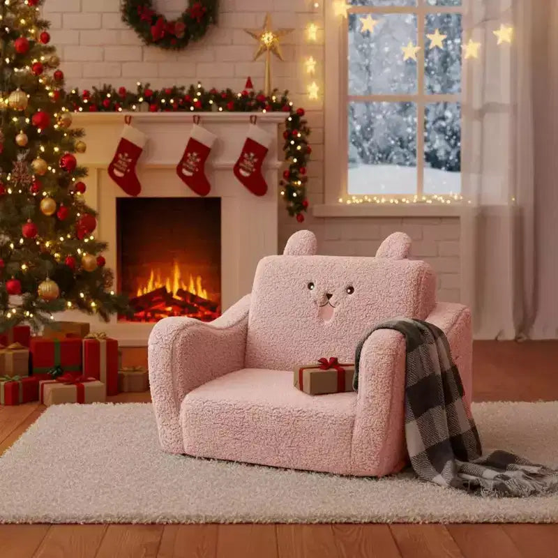 Kinder King Toddler Sofa Chair, 2-in-1 Foldable Baby Couch Flip Open Sofa Bed for Playroom, Pink