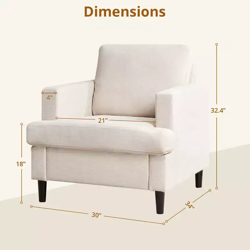 Accent Chair Modern Linen Living Room Chair for Living Room Sofa Chair with Wooden Legs Fabric Reading Living Room with Pillows Armchair