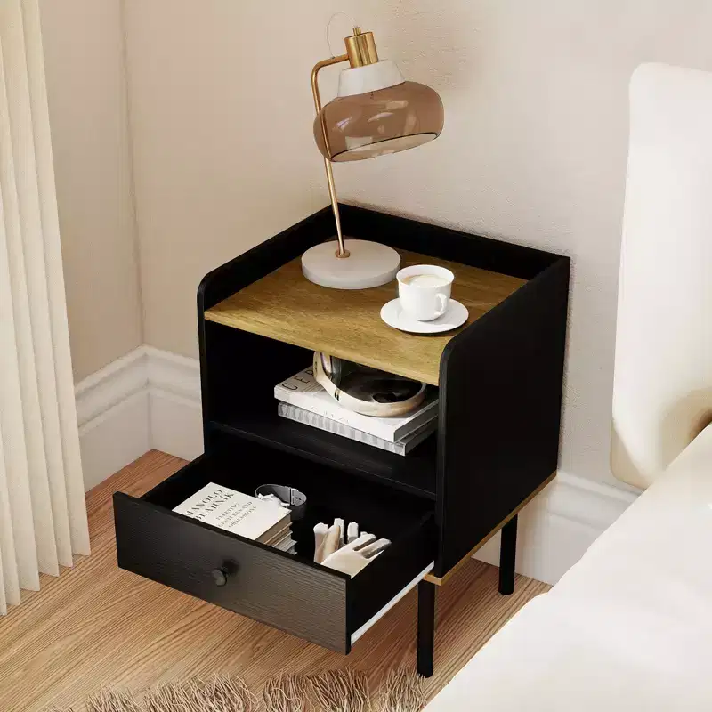 3-Tier Sofa Side Table w/ Open Storage Shelf Metal Legs for Living Room Bedroom
