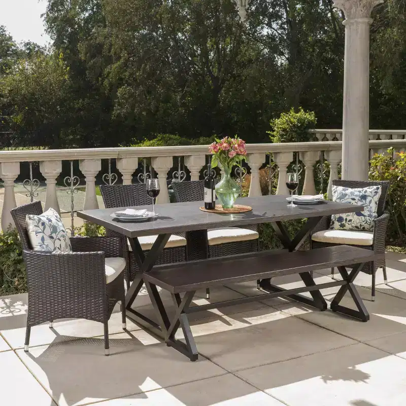 Christopher Knight Home Absher Outdoor Wicker and Aluminum 6 Piece Dining Set with Bench