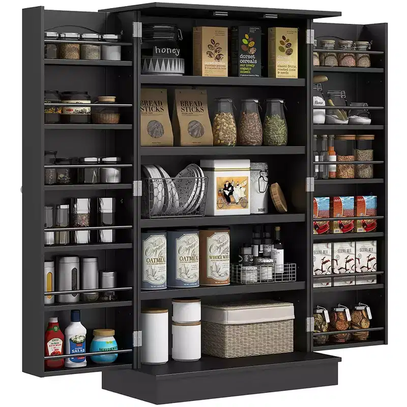 HOMCOM 41 Kitchen Pantry, 2-Door Kitchen Cabinet with 5-tier Storage Shelving, 12 Spice Racks and Adjustable Shelves for Dining Room