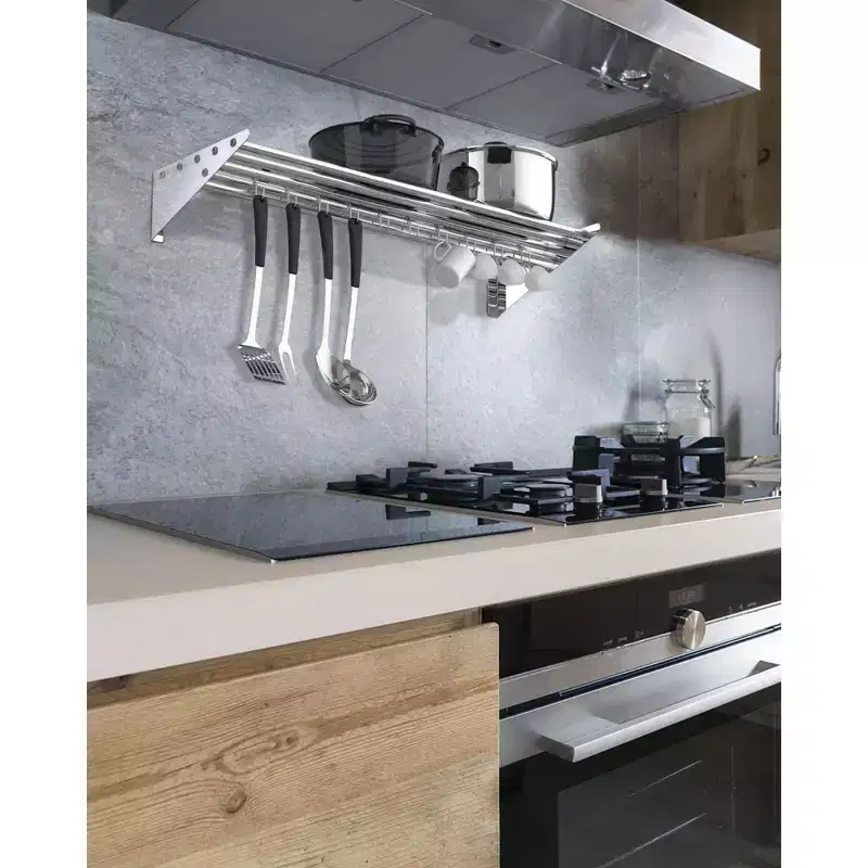 NSF Certified Stainless Steel Wall Mount Shelf, Metal Kitchen Rack with 10 S Hooks for Convenient Storage and Organization of Pots, Pans