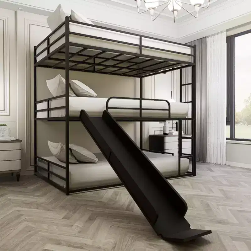 GDFStudio Theodore Modern Metal Full Size Triple Bed with Ladder and Slide