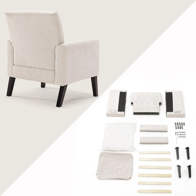 Linen Accent Chair Comfy Living Room Chair with Arms Upholstered Button Tufted Armchair Modern Arm Chairs Set Of 2