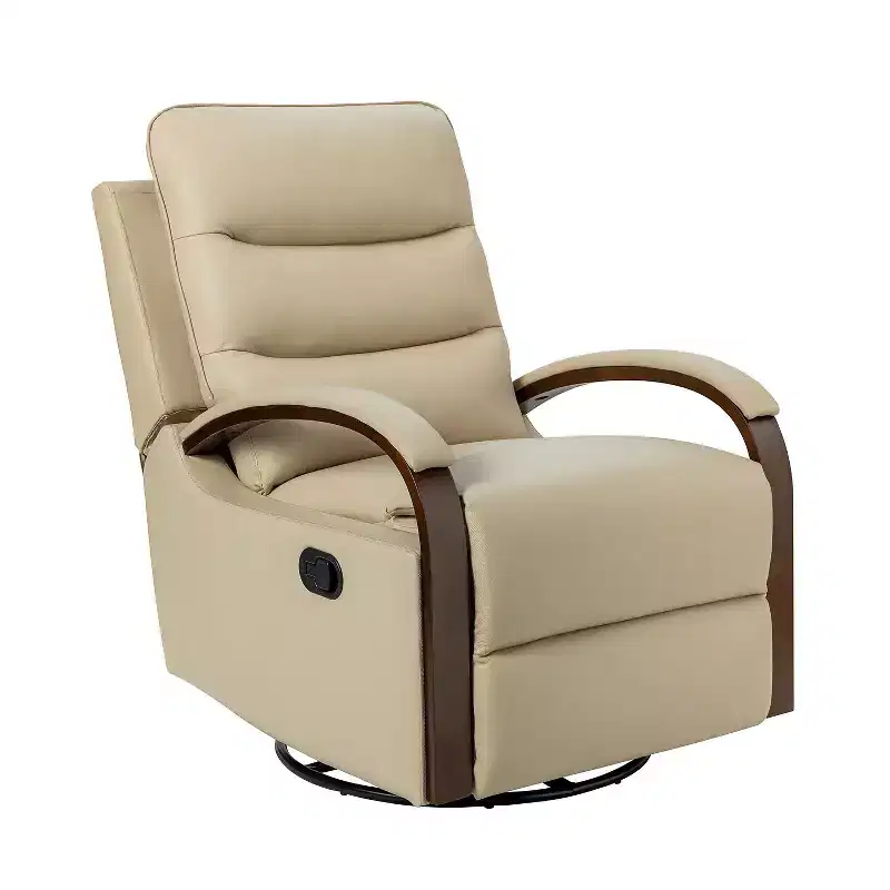 Clemens Genuine Leather Swivel Rocking Manual Recliner with Decorative Curved Arm
