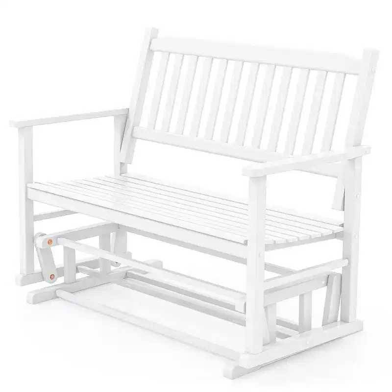 Costway Patio Glider Loveseat Chair Swing Rocking Bench with Slatted Seat & Curved Backrest White/Natural/Gray