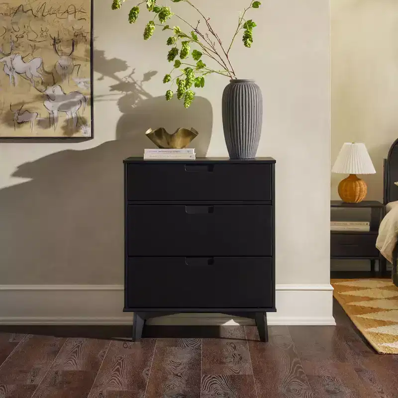 Mid-Century Nightstands 3-Drawer Dresser Solid Wood, Storage Chest of Drawers End Table Bed Side Cabinet for Bedroom/Living Room/Entryway