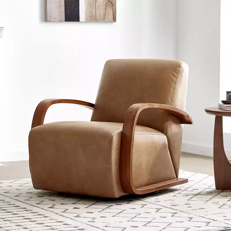 Modern Swivel Accent Chair & U-Shaped Wood Armrest