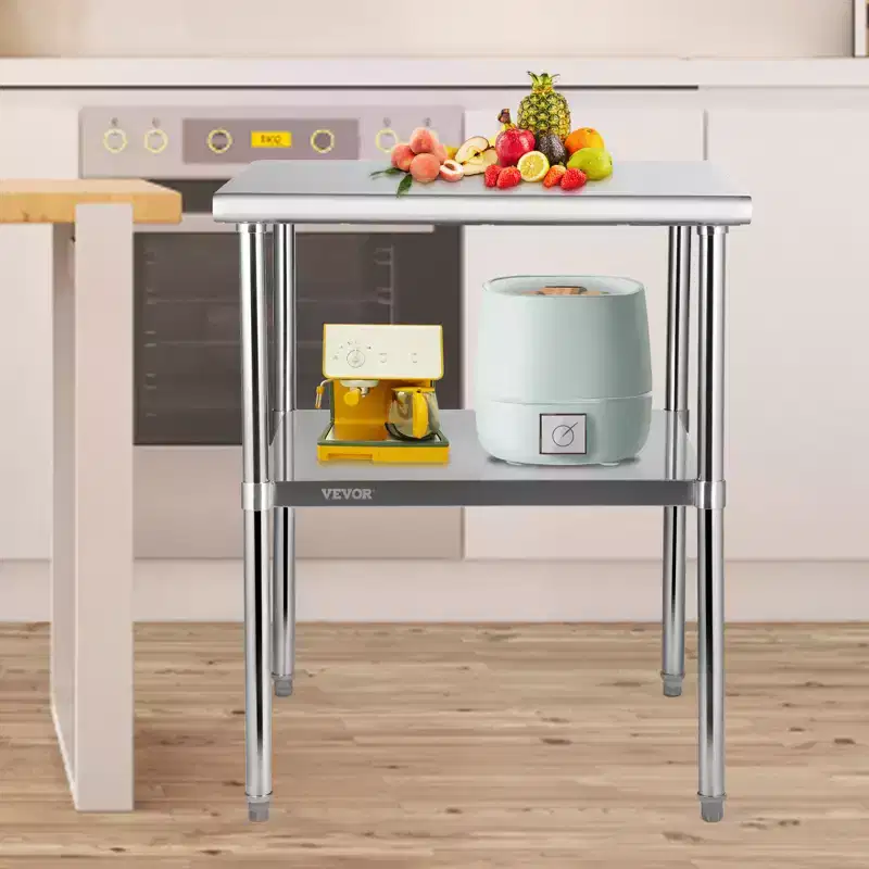 Stainless Steel Prep Table, 30 x 30 x 36 Inch, 800lbs Load Capacity Heavy Duty Metal Worktable with Adjustable Undershelf & Feet