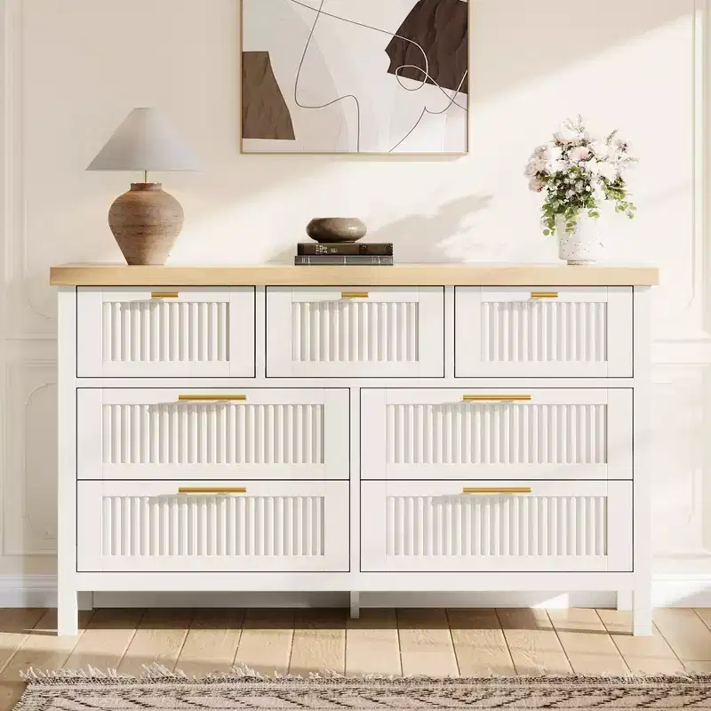 Bedroom Recessed Storage Cabinet, 47.4 Inch, with 7 Drawers, Large Clothes Organizer, Bedroom, Nursery, Living Room, Hallway TV Stand