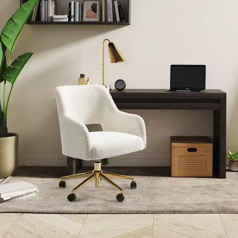 WestinTrends Genevieve Mid-Century Modern Swivel Office Chair With Wheels (Set Of 2), Cream