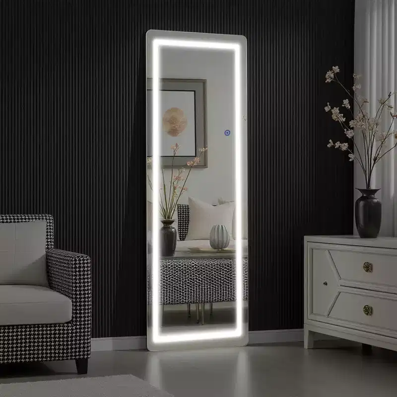 LED Aluminum Frameless Silver Full-Body Mirror with Round Corners