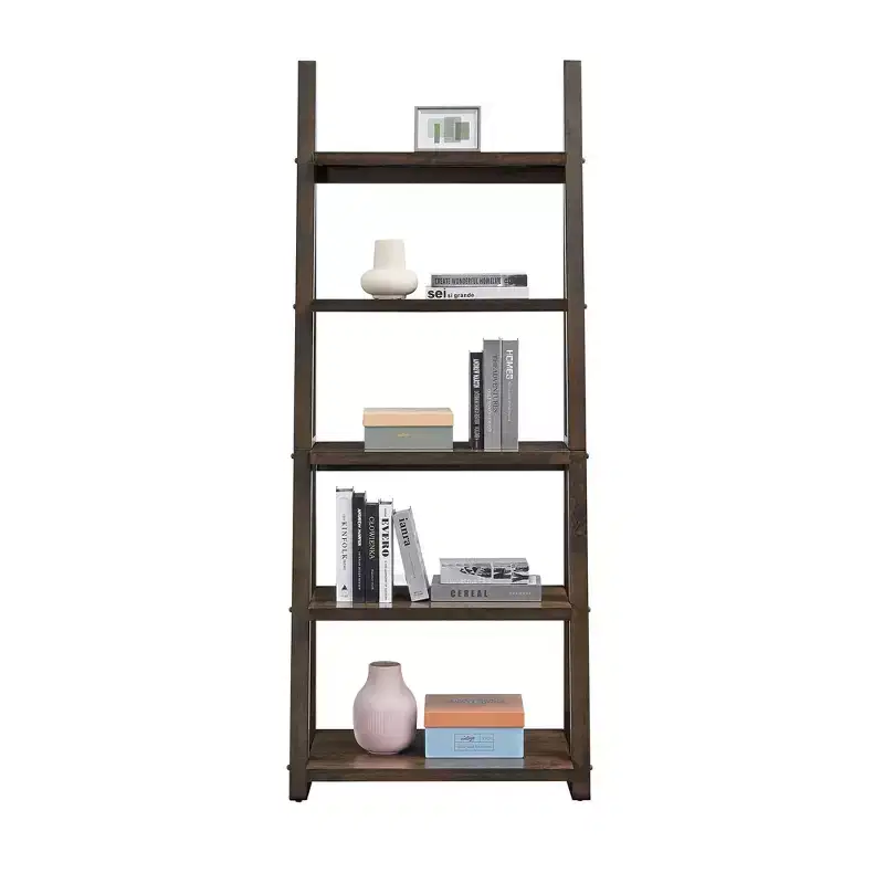 TUYOHW 5-Tier Ladder Shelf,Storage Rack with Rubberwood Frame,Bookcase for Bedroom,Living Room,Home Office,Kitchen