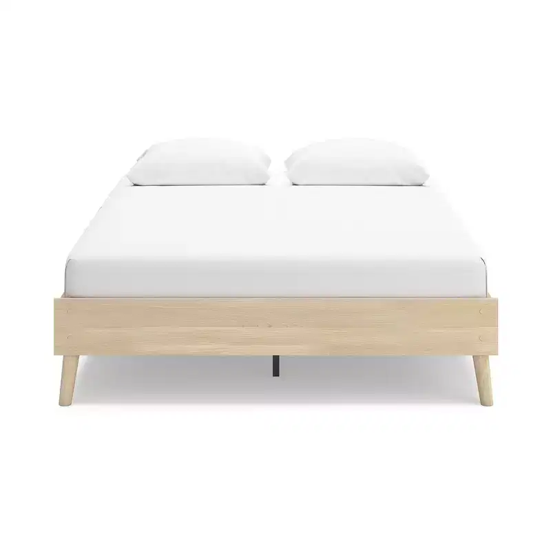 Queen Platform Bed No Box Spring Required Natural Ash Wood Grain Finish Tan