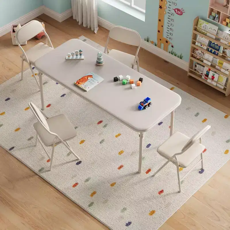 Boys and Girls Folding Table and Chairs Set of 3, Portable Table and Chair with Pu Soft Cushion, Suitable for Eating, Reading and Playing