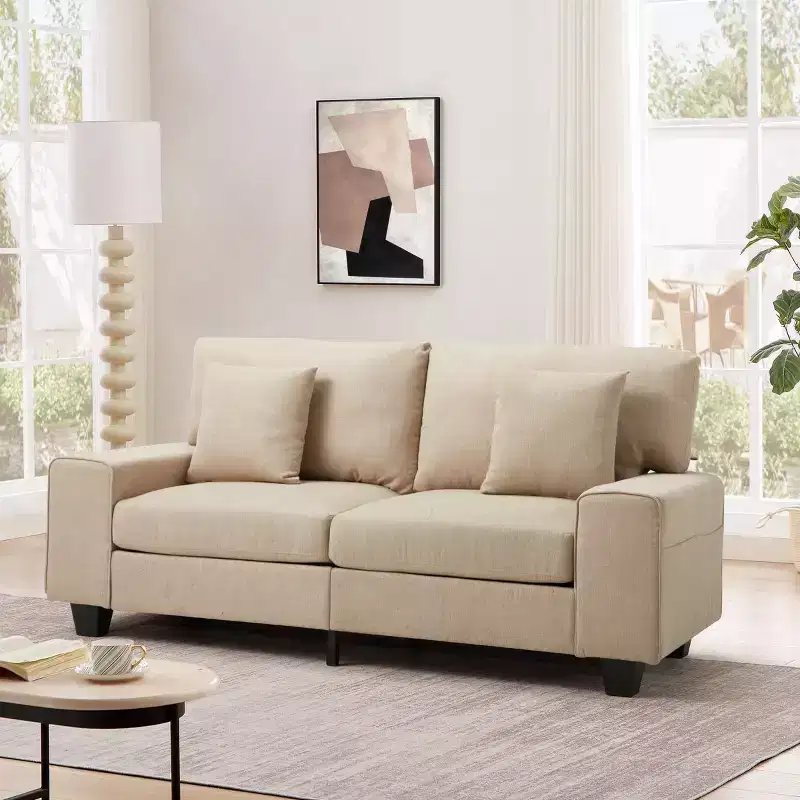 EROMMY 70.9 Linen Loveseat Sofa,Upholstered Loveseat Couch With 2 Extra Soft Cushions & Convenient Side Storage,Comfortable And Stylish Two-Seater