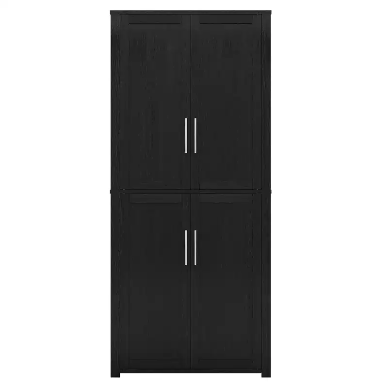 MAYEERTY 67x28x15 Inch White Wood Grain Freestanding 4-Door Storage Cabinet with Solid Wood Doors for Home Living Room