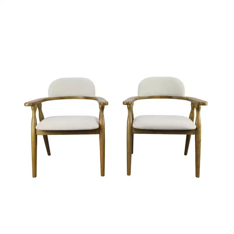 Farmhouse Rubberwood Upholstered Dining Chairs with Curved Backrest, Set of 2