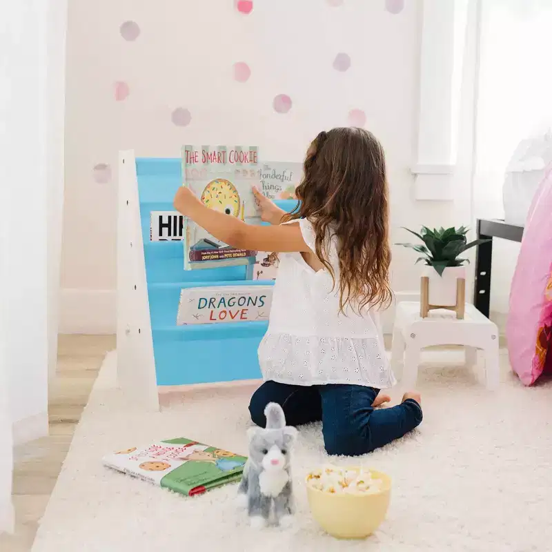 Kids' 4-Tier Bookshelf – White/Aqua, MDF, Ages 3+