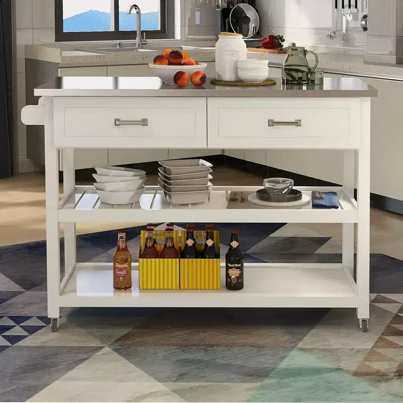 Stainless Steel Top Kitchen Cart with 2 Drawers