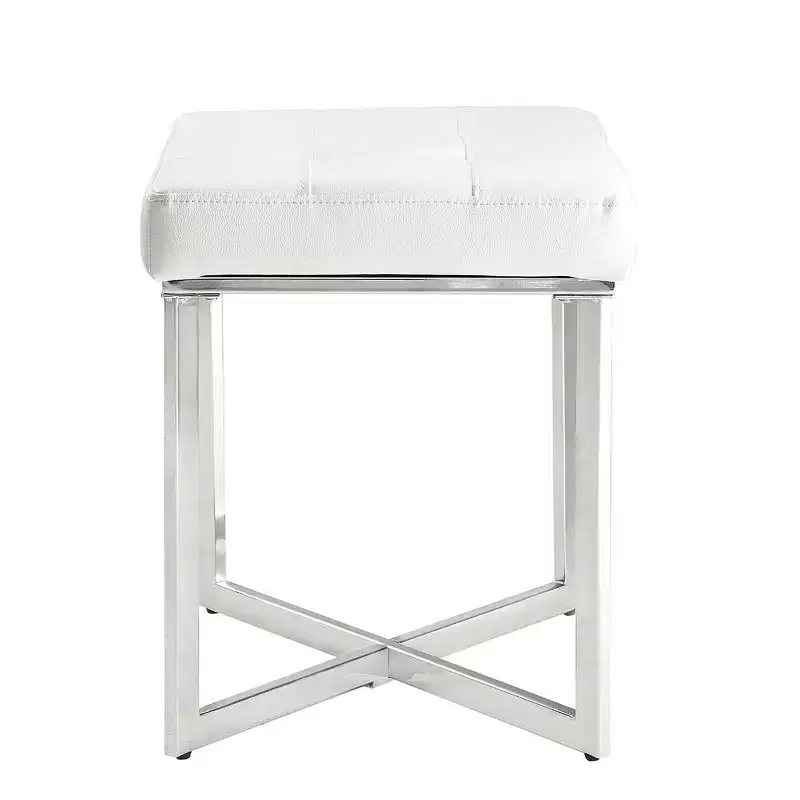 Carolina Living Julia Vanity Bench White/Chrome: Chrome X Base, Padded, Modern Design