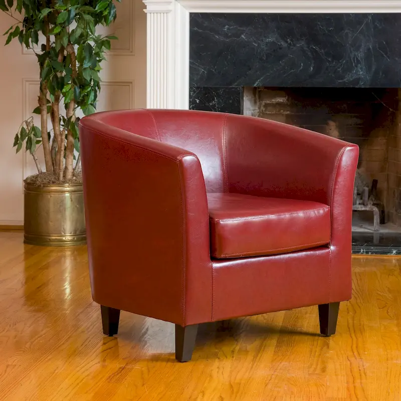 Oxblood Red Bonded Leather Tub Club Chair – Retro Accent Seating