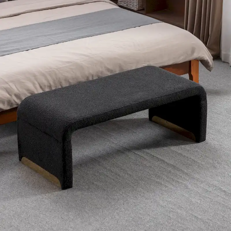 New Boucle Fabric Ottoman Footstool Bedroom Bench Shoe Bench With Gold Metal Legs
