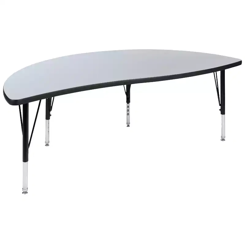 Emma and Oliver 60 Half Circle Wave Collaborative Grey Kids Adjustable Height Activity Table