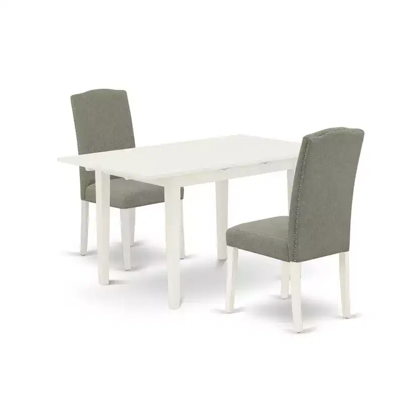 HomeStock 3-Piece Linen White Finish Rectangular Solid Wood Top With Butterfly Leaf Dining Table Set