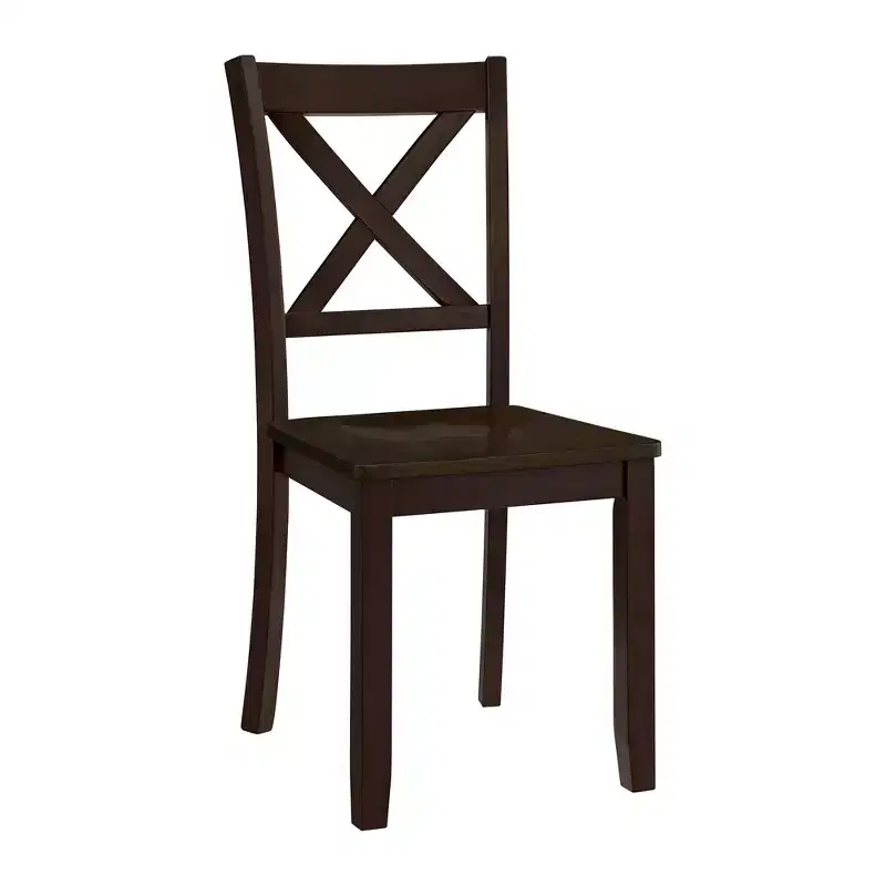 X-Back Farmhouse Wooden Kitchen Dining Chair in Dark Brown, Set of 4
