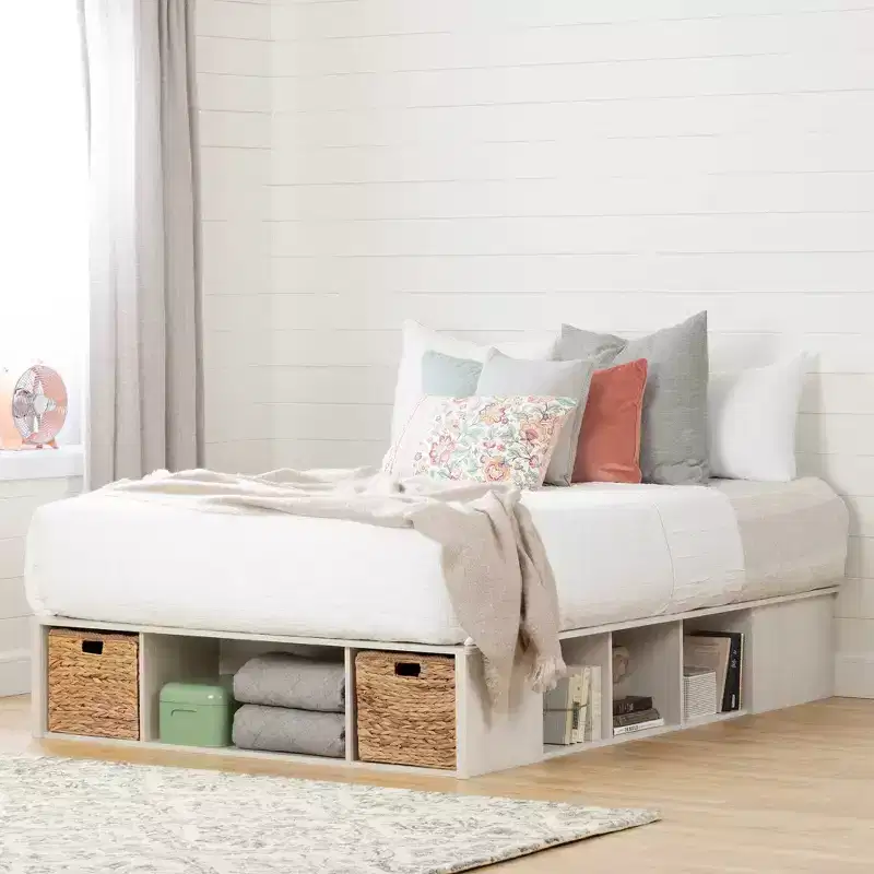 Lilak Storage Bed with Baskets Winter Oak and Rattan