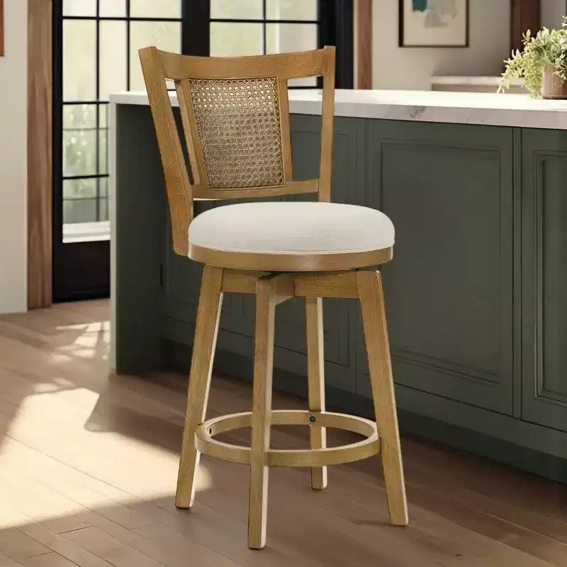 Adjustable Height Upholstered Barstool with Swivel Seat and Footrest