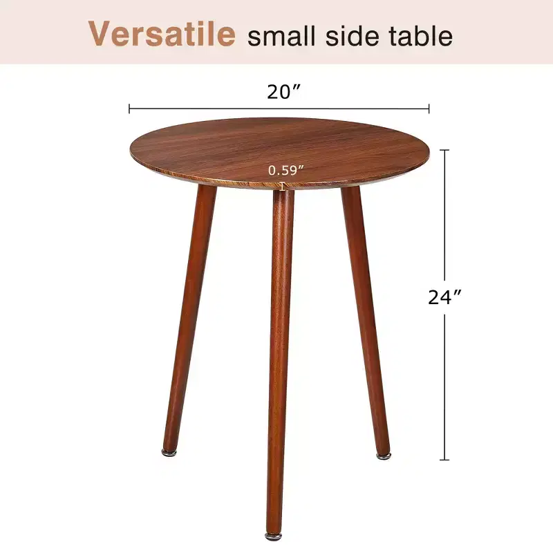 VECELO Mid-Century Modern Round Side Table, Wood Grain End Table with Tapered Legs for Living Room, Brown