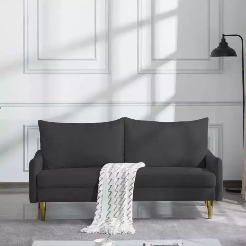 67 Modern Loveseat - Curved Arms & Back, Removable Washable Back Covers, Gold Metal Legs